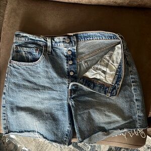 Distressed Levi 501 Blue Denim Women's Shorts
